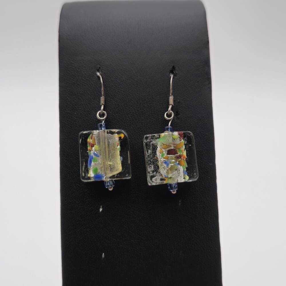 Sterling Silver Glass Handmade Tarnished Earrings A2949